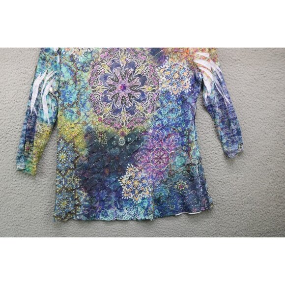 Jess & Jane 3/4 Sleeve Layered Mandala Colorful Top-Size Small-Wearable Art - Picture 11 of 11